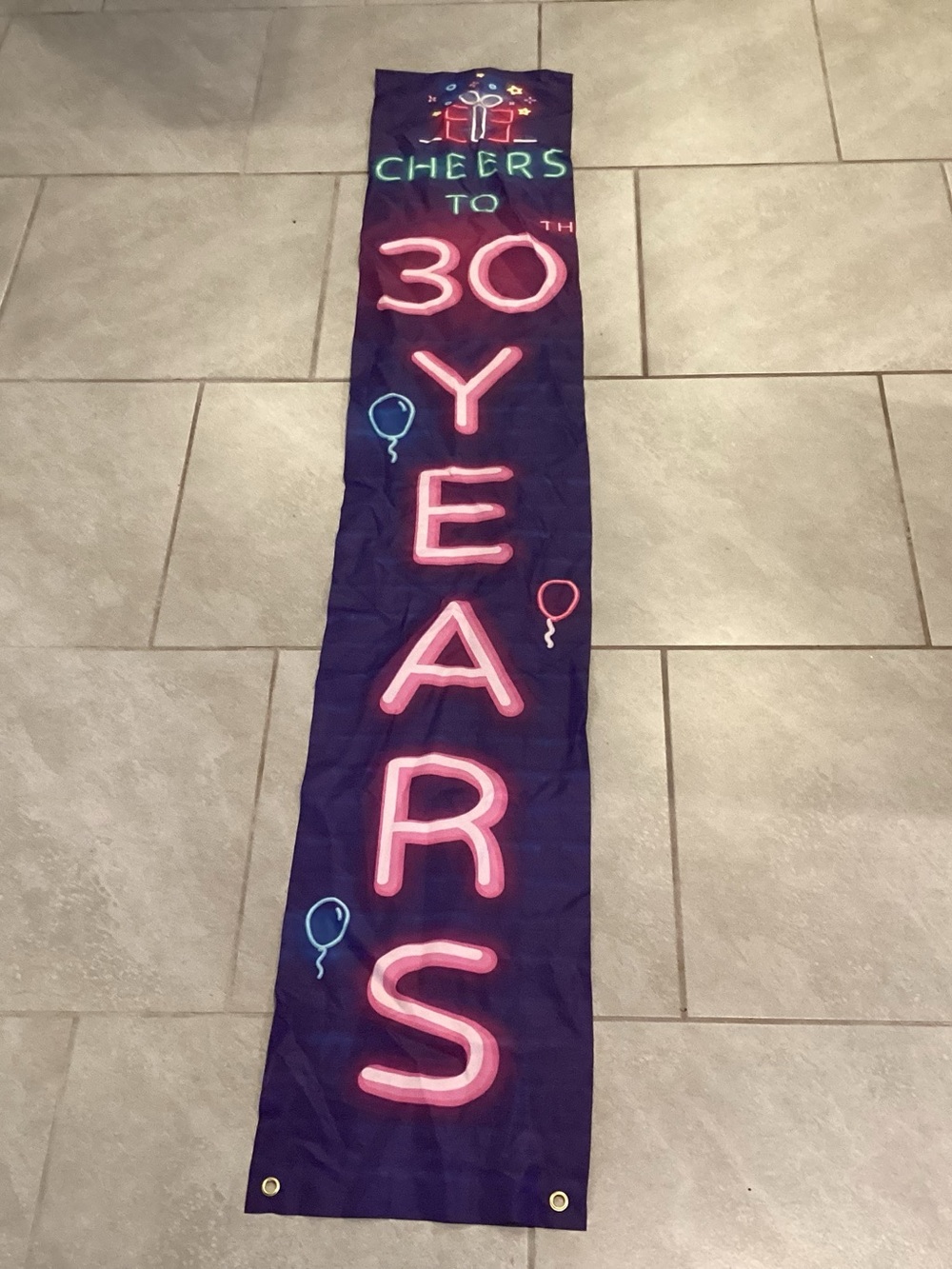 Cheers to 30 Years Celebration Banner - Neon Pink on Deep Purple